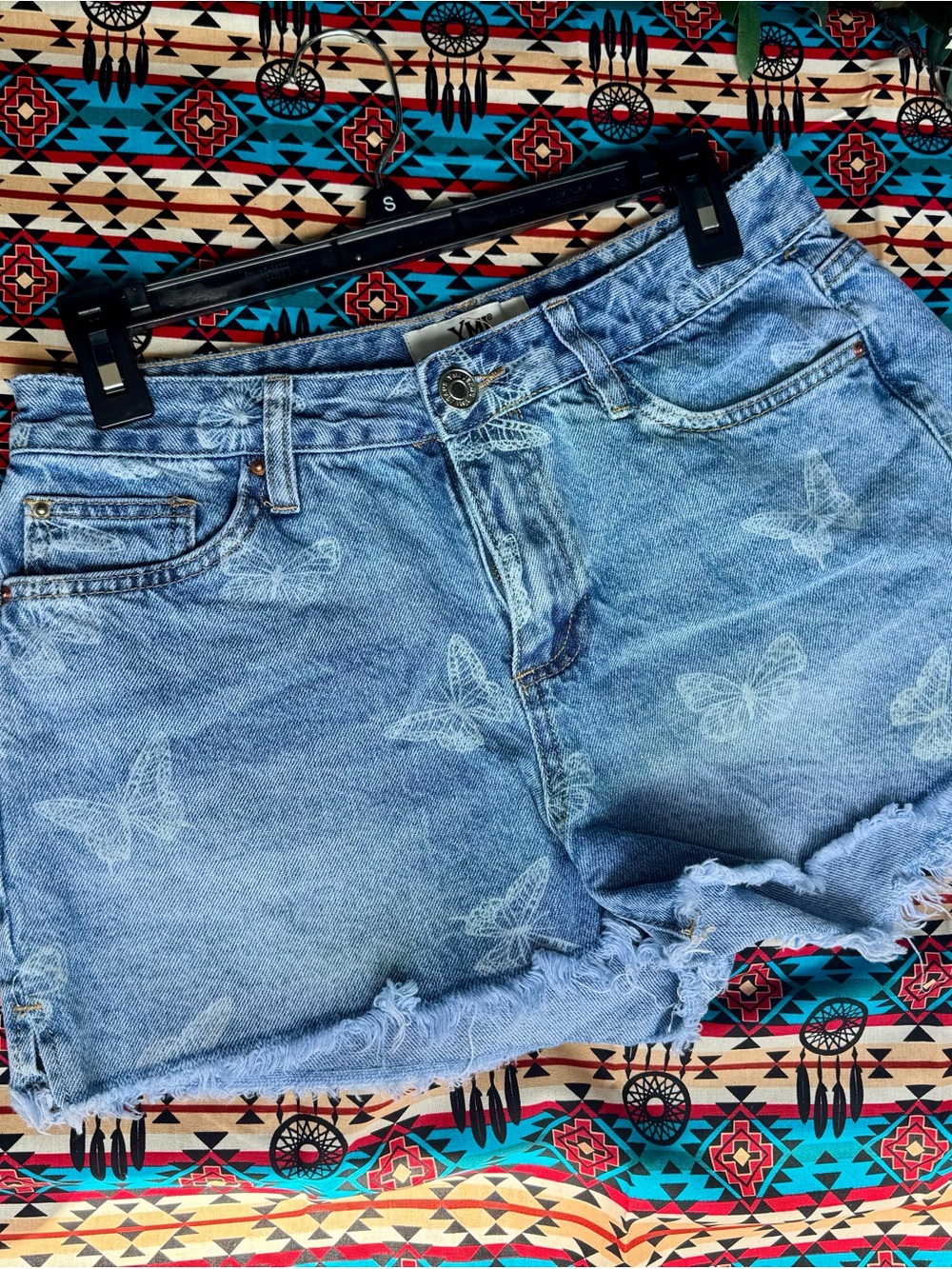 YMI Light Blue Butterfly Print Denim Cutoff Shorts
